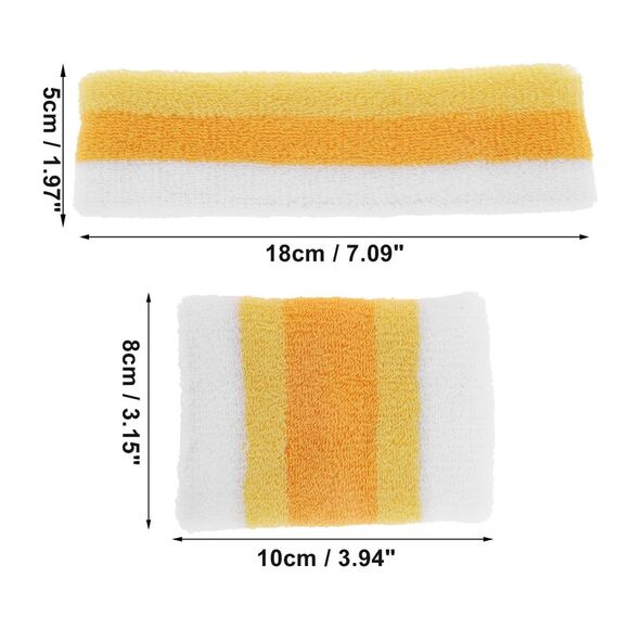 Breathable Sport Headband with Wristband White Yellow 1 Set - Picture 4 of 6